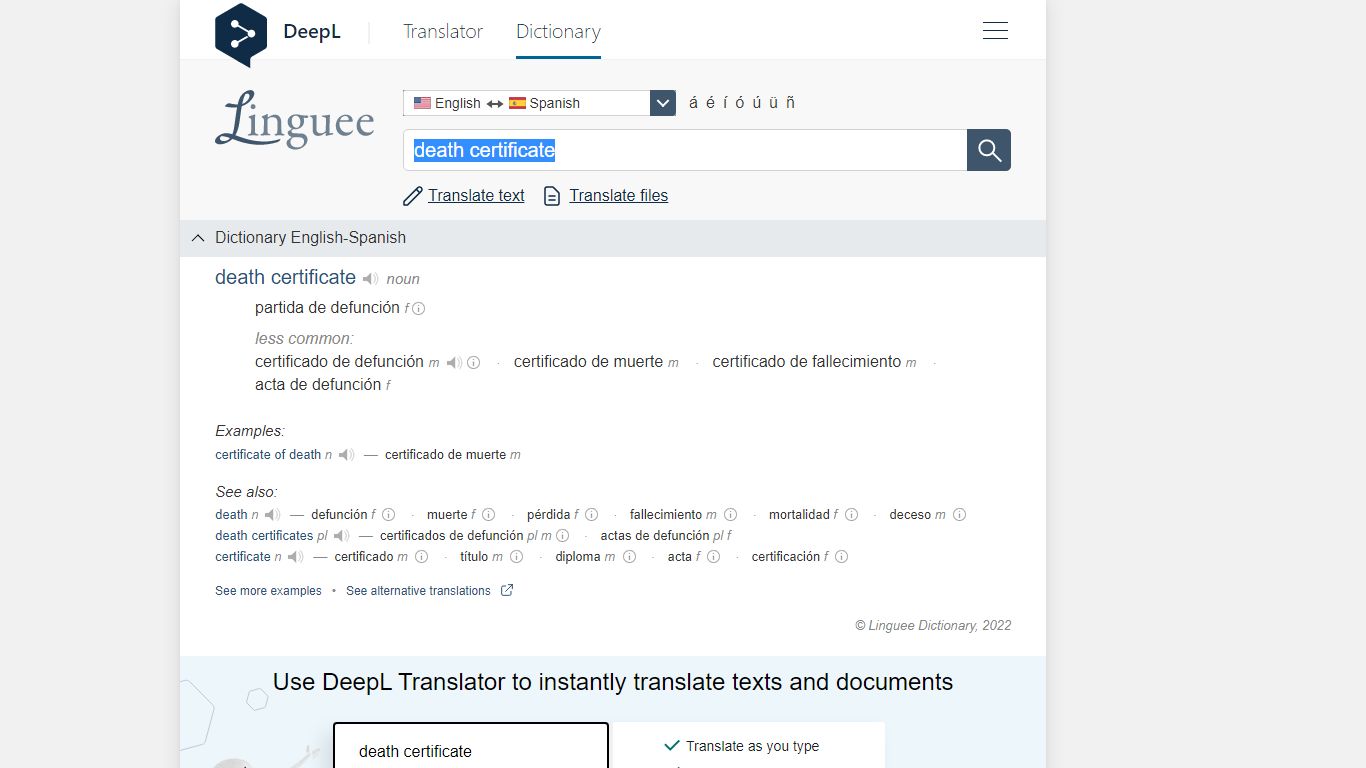 death certificate - Spanish translation – Linguee